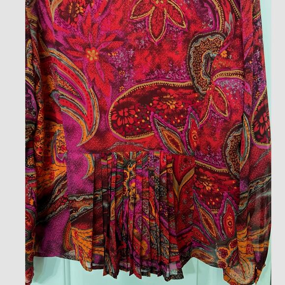 Coldwater Creek Vtg Jewel Tone Paisley Chiffon Blouse Ruffle Front XL Boho - Picture 7 of 12